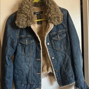 Abercrombie & Fitch Blue Lightweight Shirt Jacket with Faux Fur Collar